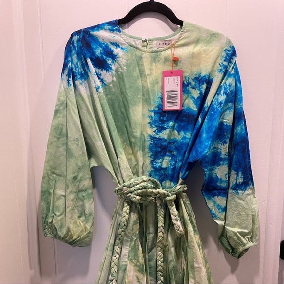 Brand New RHODE ELLA Tie-Dye Mini Dress in Blue & Green Sz Small 💚💙 - Picture 3 of 10
